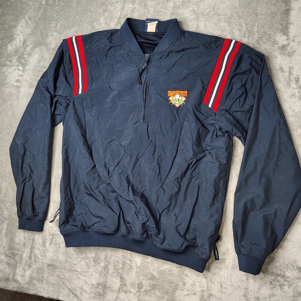 Cooperstown Dreams Park Windbreaker Mens S Navy‎ Blue Striped Quarter Zip Jacket